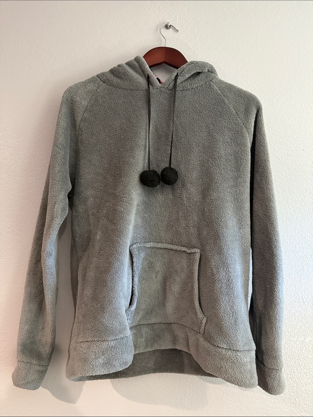 Hot Kiss Gray Plush Hooded Pullover with Pom Tassels and matching pajama pants